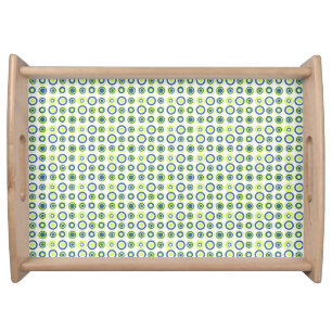 Retro Circles Lime Pea Green Teal On White  Serving Tray
