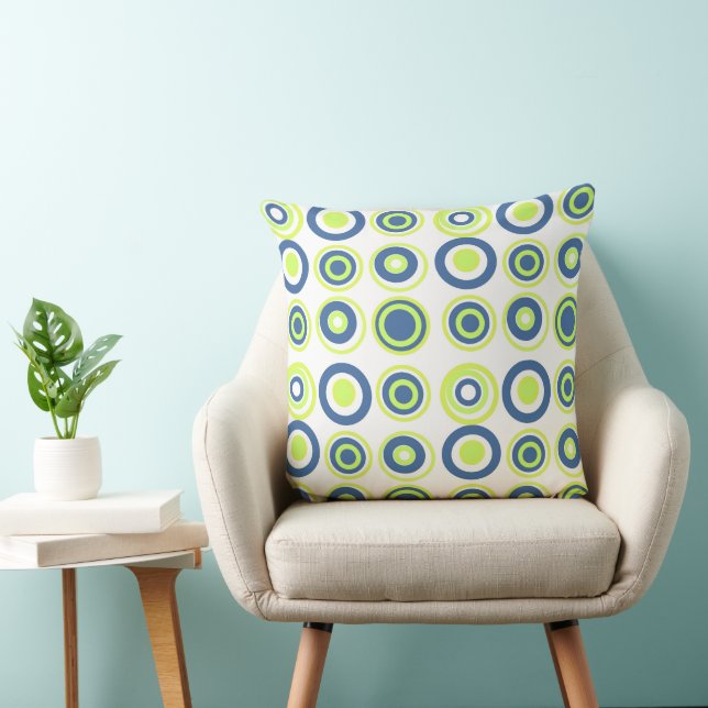 Retro Circles Lime Pea Green Teal On White  Throw Pillow (Chair)