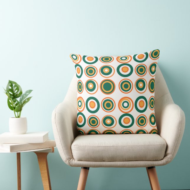 Retro Circles Orange Bottle Green On White  Throw Pillow (Chair)
