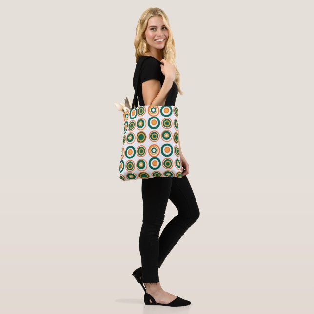 Retro Circles Orange Bottle Green On White  Tote Bag (On Model)