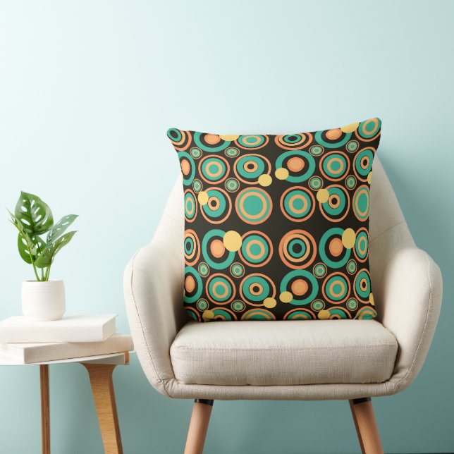 Retro Circles Party Orange Teal Black Throw Pillow (Chair)