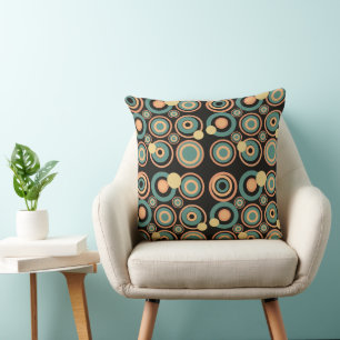Retro Circles Party Orange Teal Black Throw Pillow
