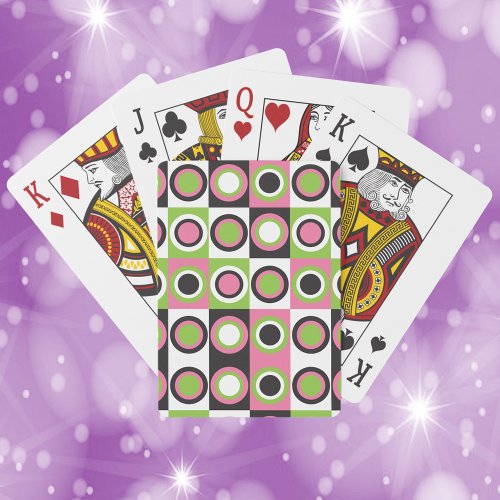 Retro Circles Pattern Pink Green Black White Poker Cards