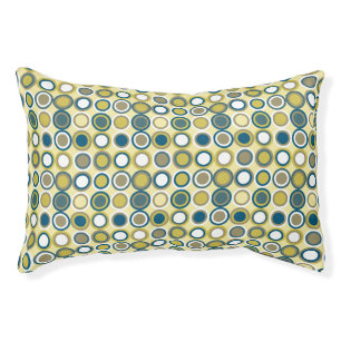 Retro Circles Pattern Yellow Blue Brown White Pet Bed
