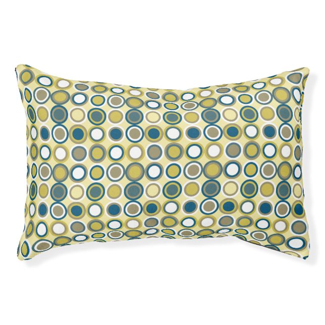 Retro Circles Pattern Yellow Blue Brown White Pet Bed (Front)