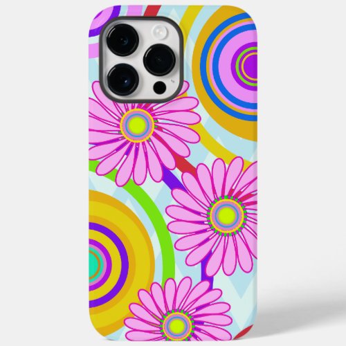 Retro circles  pink flowers iPhone case