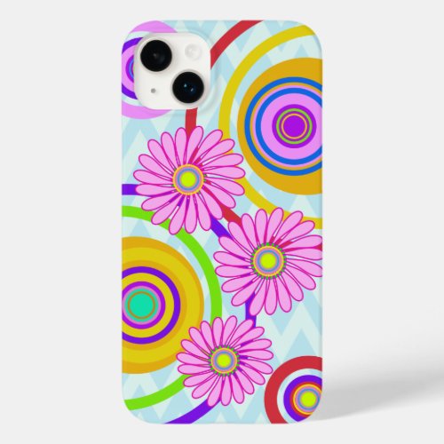 Retro circles  pink flowers iPhone case