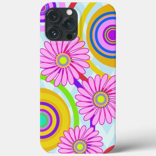 Retro circles  pink flowers iPhone case