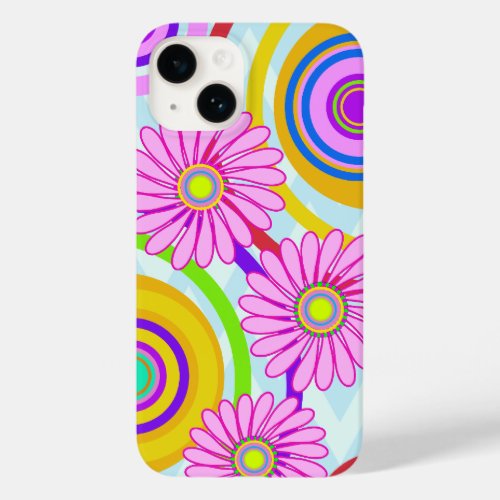 Retro circles  pink flowers iPhone case