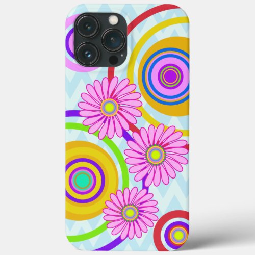 Retro circles  pink flowers iPhone case