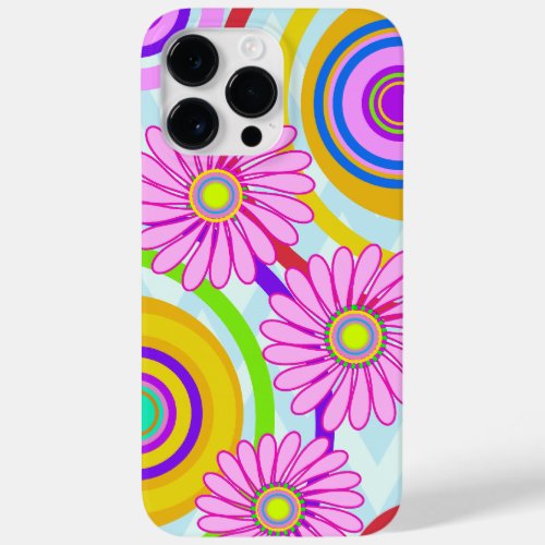 Retro circles  pink flowers iPhone case