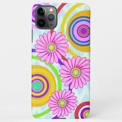 Retro circles  pink flowers iPhone case