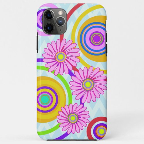 Retro circles  pink flowers iPhone case