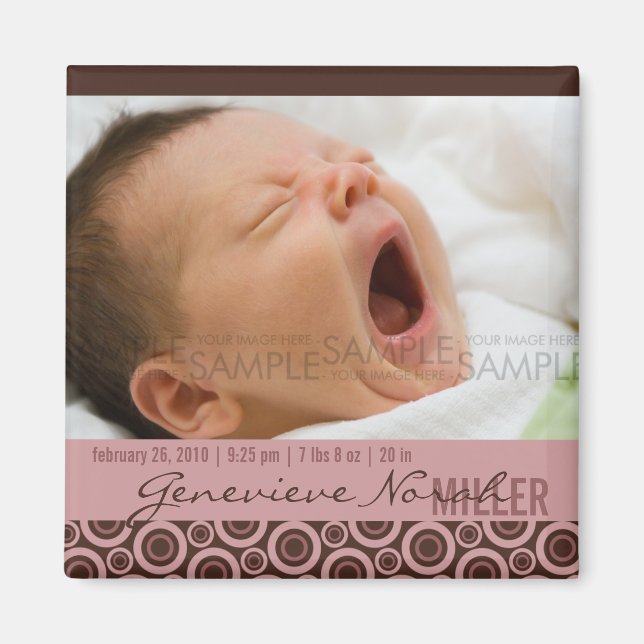 Retro Circles Rosy Brown • Baby Announcement Magnet (Front)