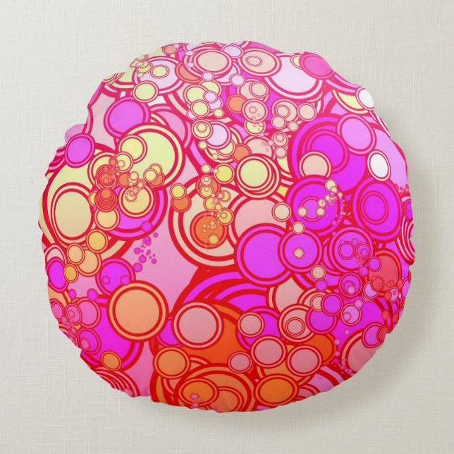 Retro Circles Round Pillow (Front)