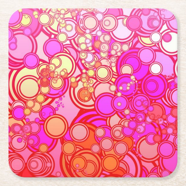 Retro Circles Square Paper Coaster (Front)