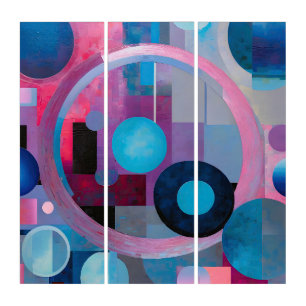 Retro Circles & Squares in Soft Tones Pink & Blue Triptych