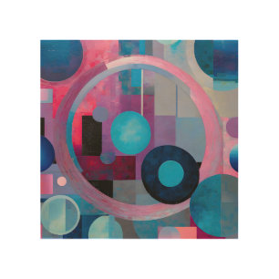 Retro Circles & Squares in Soft Tones Pink & Blue Wood Wall Art
