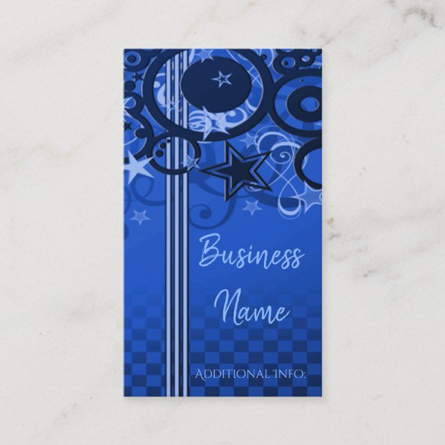 Retro Circles & Stars Blue Business Card 2 (Front)