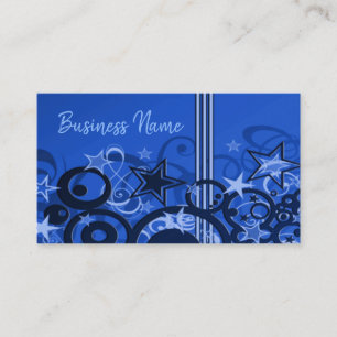 Retro Circles & Stars Blue Business Card 3