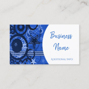 Retro Circles & Stars Blue Business Card 4