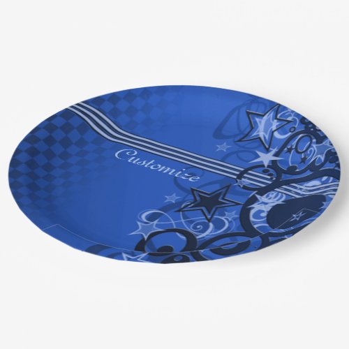 Retro Circles  Stars Blue Paper Plates