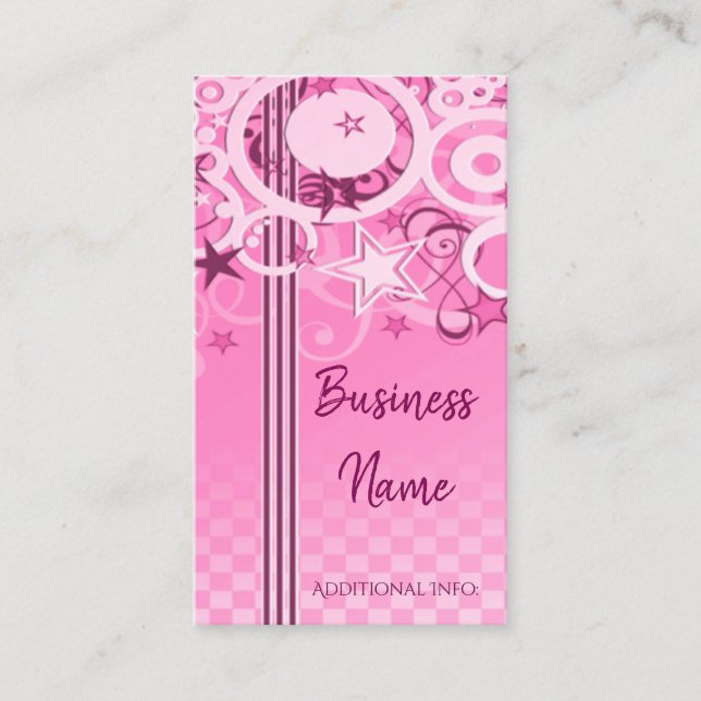 Retro Circles & Stars Pink Business Card 2 (Front)