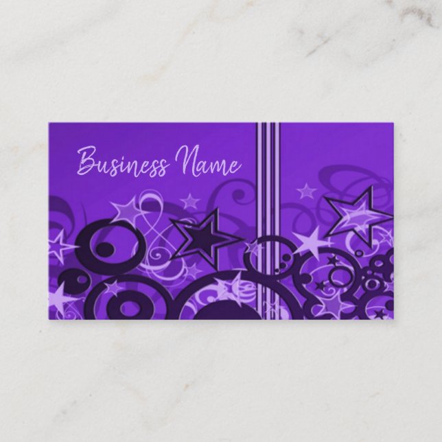 Retro Circles & Stars Purple Business Card 3 (Front)