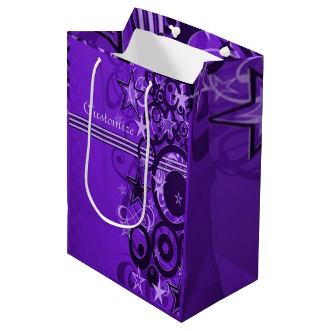 Retro Circles & Stars Purple Gift Bag (Front Angled)