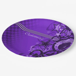 Retro Circles & Stars Purple Paper Plates