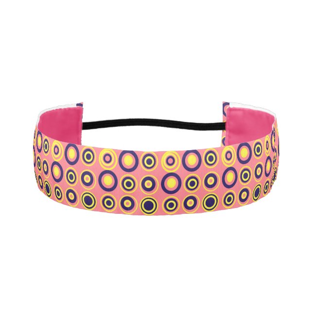 Retro Circles Yellow Navy On Blush Pink 2 Athletic Headband (Front)