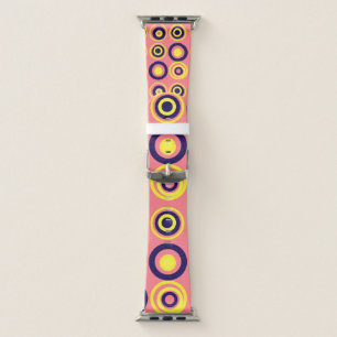 Retro Circles Yellow Navy On Blush Pink Apple Watch Band