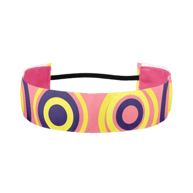 Retro Circles Yellow Navy On Blush Pink Athletic Headband (Front)