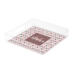 Retro Circular Earthy Tone Pink Monogrammed Acrylic Tray