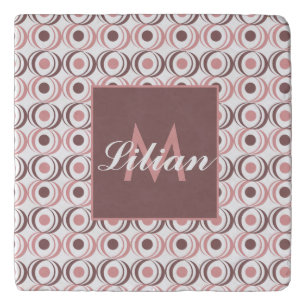 Retro Circular Earthy Tone Pink Monogrammed    Trivet