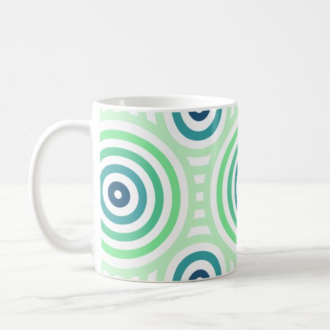 Retro Circular Geometric Pattern in Green & Blue Coffee Mug (Left)