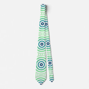 Retro Circular Geometric Pattern in Green & Blue Neck Tie