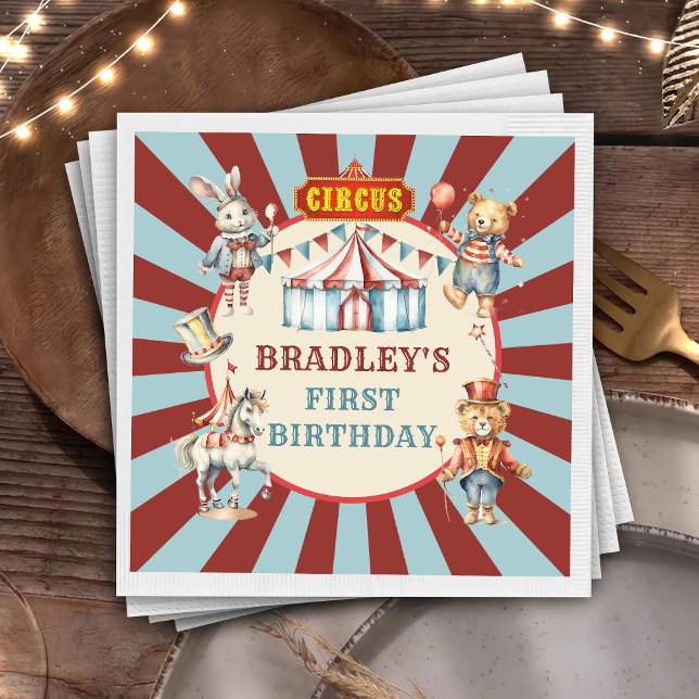 Retro Circus Animals Carnival Festival Birthday Napkins (Creator Uploaded)