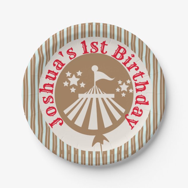 Retro Circus Carnival Party Birthday Tan  Paper Plates (Front)
