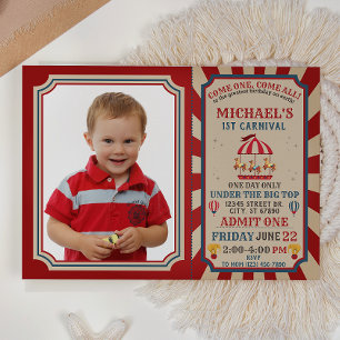 Retro Circus Carnival Ticket Birthday Invitation