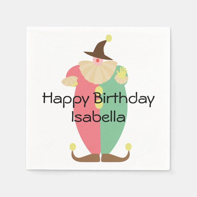 Retro Circus Clown Birthday Paper Napkins (Front)