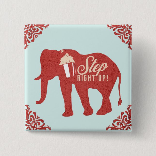 Retro Circus Elephant Popcorn Birthday Party    Button (Front)