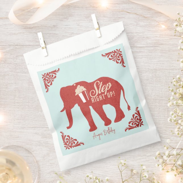 Retro Circus Elephant Popcorn Birthday Party   Favor Bag (Clipped)