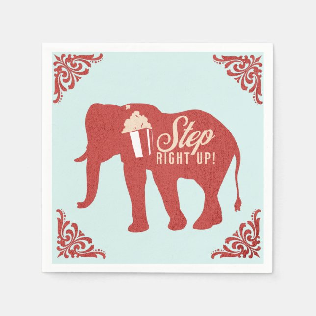 Retro Circus Elephant Popcorn Birthday Party Napkins (Front)