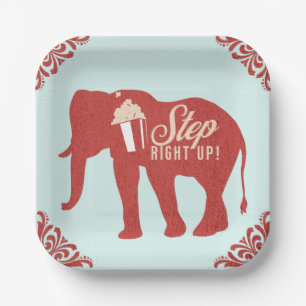 Retro Circus Elephant Popcorn Birthday Party Paper Plates