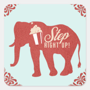 Retro Circus Elephant Popcorn Birthday Party Square Sticker