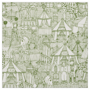 retro circus green ivory fabric
