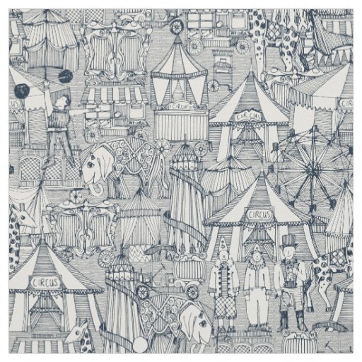 retro circus indigo ivory fabric