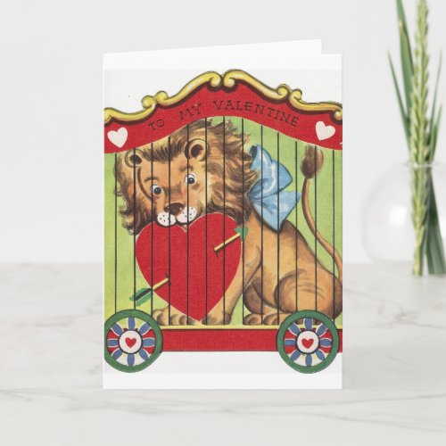 Retro Circus Lion Valentines Day Card