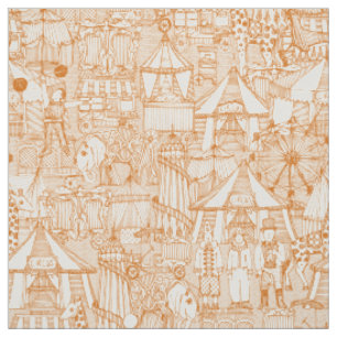 retro circus orange ivory fabric